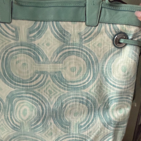 Coach Mint Blue & Tan Patterned Canvas Tote - Picture 7 of 11